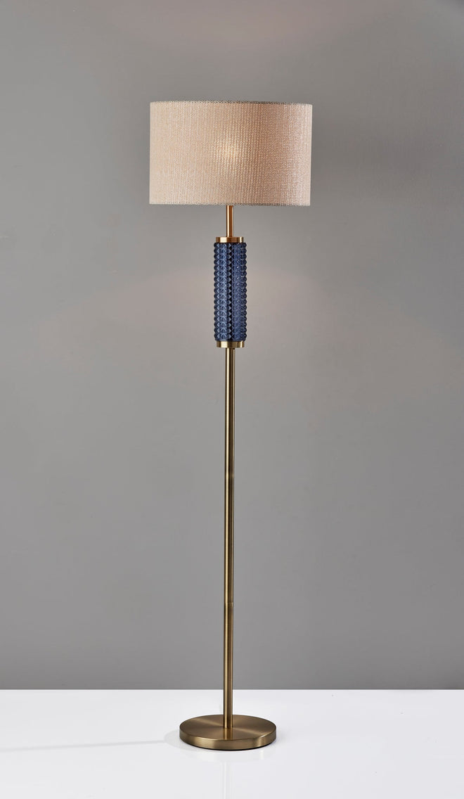 Delilah Floor Lamp Floor Lamps Antique Brass & Blue Textured Glass Decorative Glass Style image 2