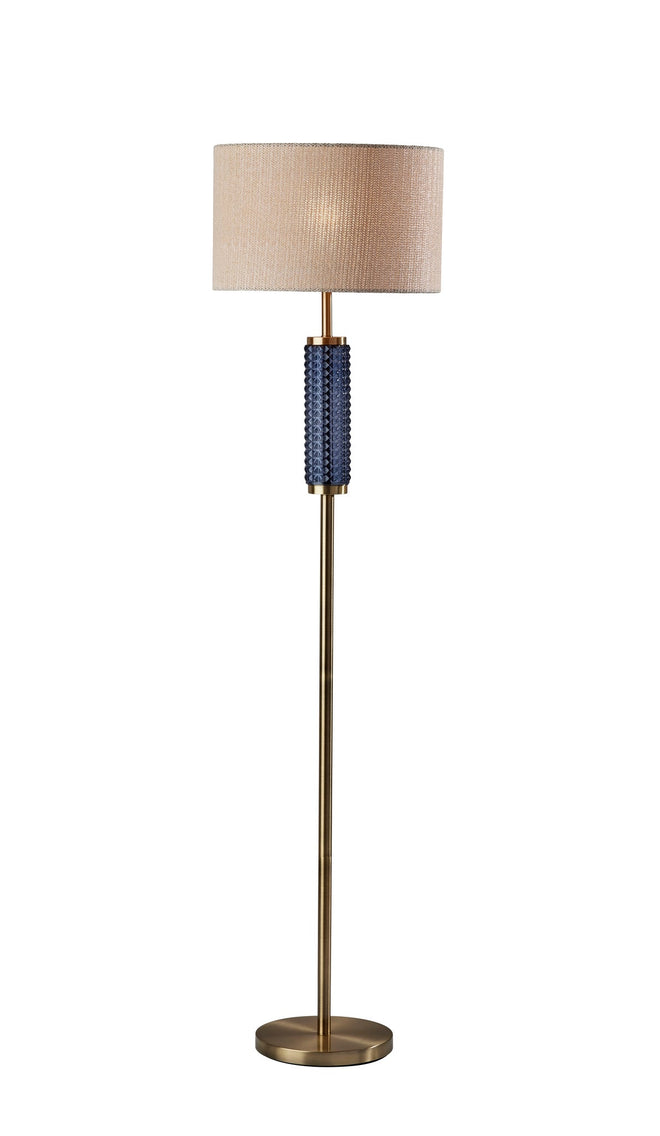 Delilah Floor Lamp Floor Lamps Antique Brass & Blue Textured Glass Decorative Glass Style image 1