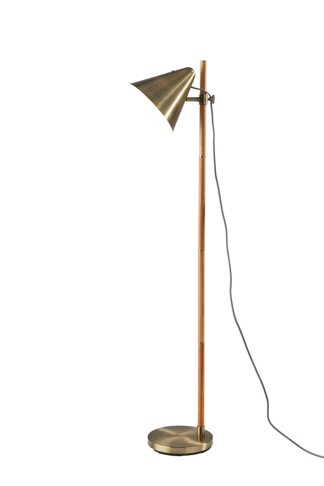 Bryn Floor Lamp Floor Lamps Natural Rubberwood & Antique Brass Natural Style image 1