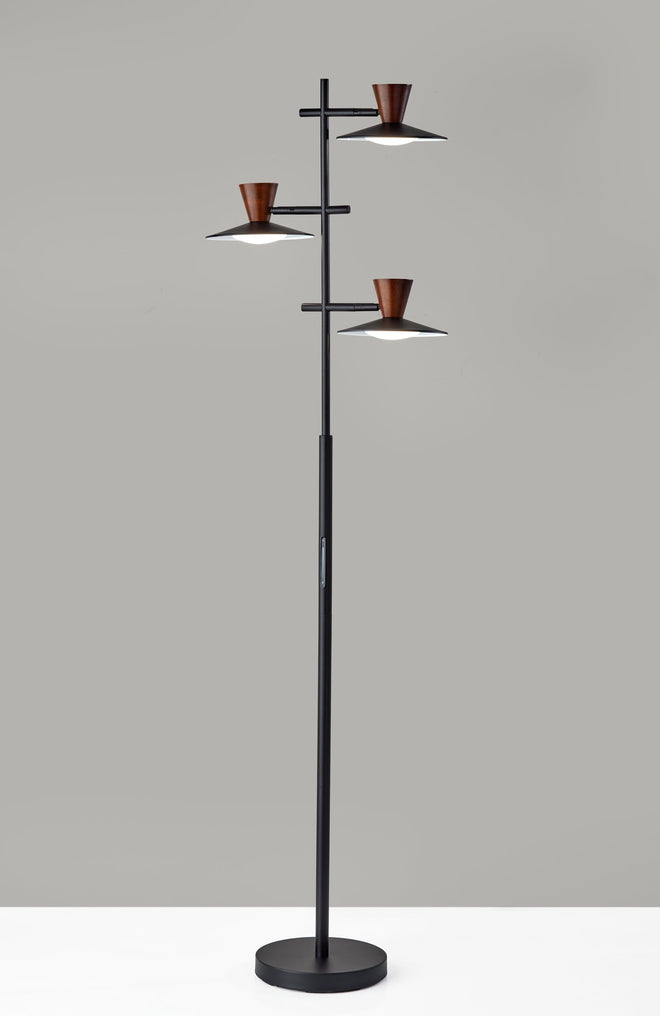 Elmore LED Tree Lamp w. Smart Switch Floor Lamps Black w. Walnut Wood Contemporary Style image 2