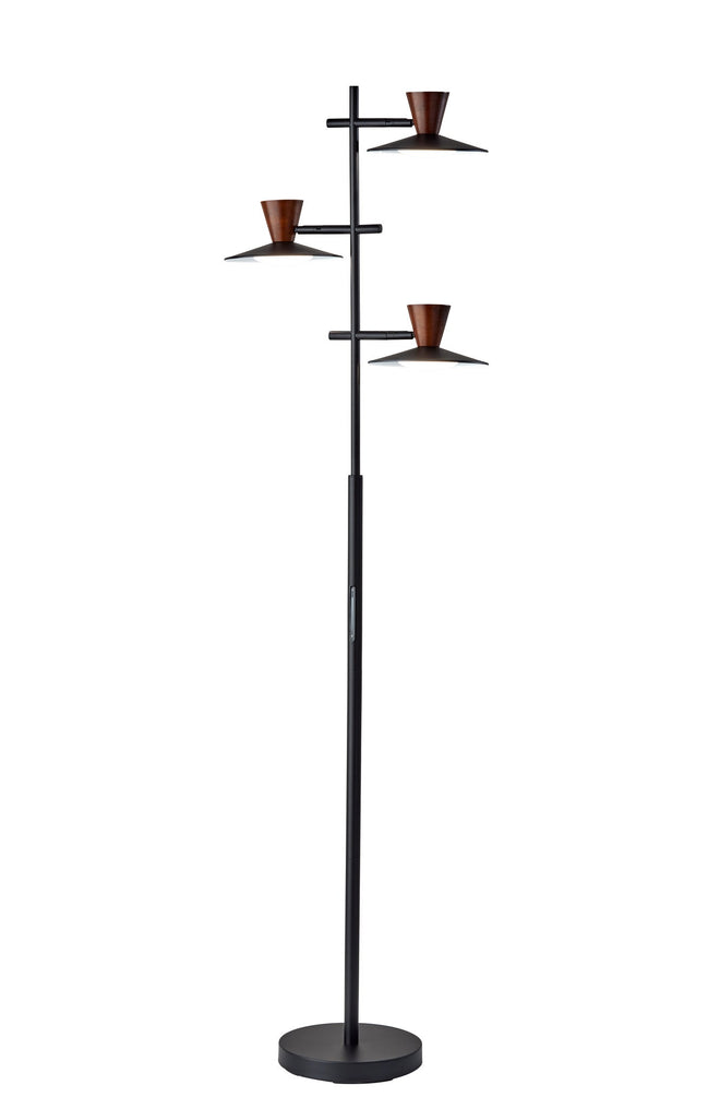 Elmore LED Tree Lamp w. Smart Switch Floor Lamps Black w. Walnut Wood Contemporary Style image 1
