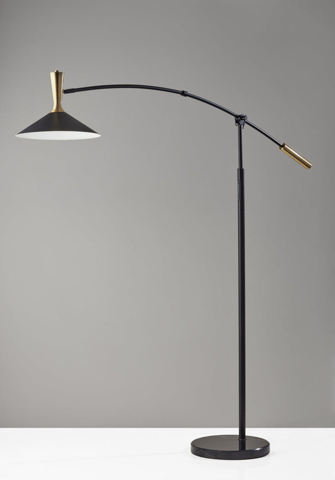 Bradley LED Arc Lamp w. Smart Switch Floor Lamps Black w. Antique Brass Accents Modern-Chic Style image 2
