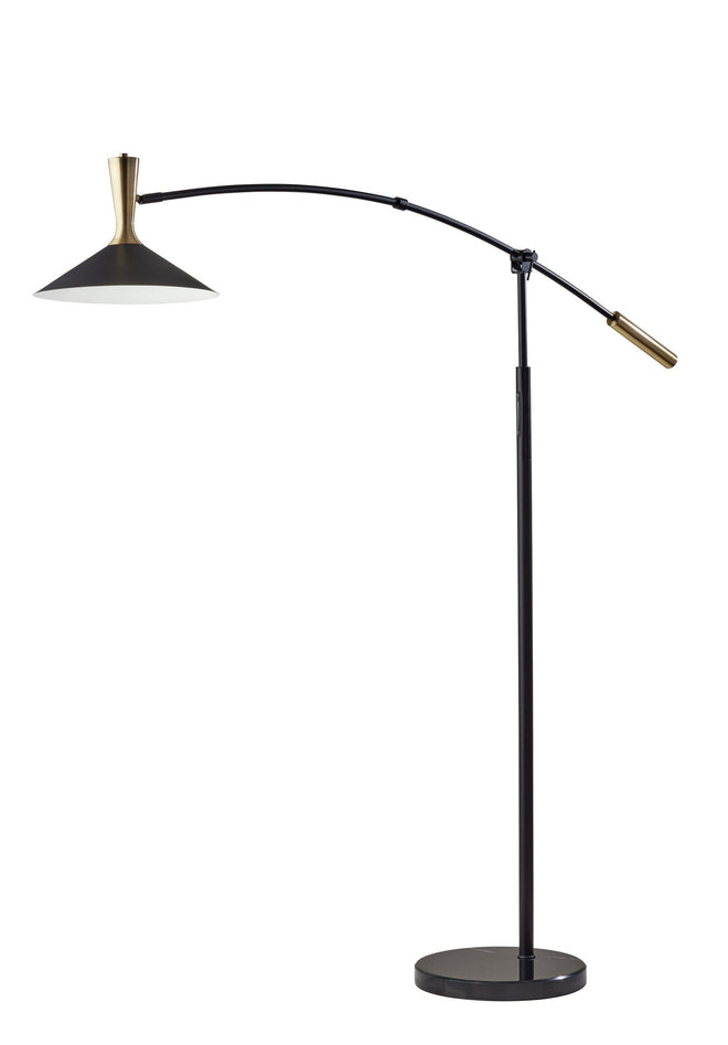 Bradley LED Arc Lamp w. Smart Switch Floor Lamps Black w. Antique Brass Accents Modern-Chic Style image 1