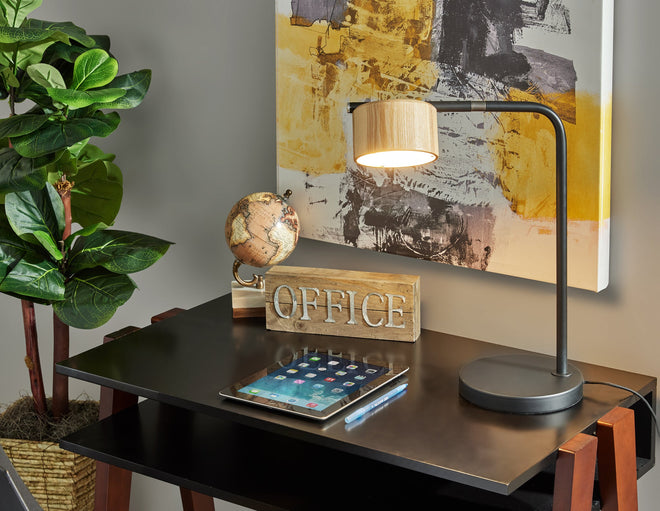 Roman LED Desk Lamp Table Lamps Black & Natural Wood Modern-Chic Style image 2