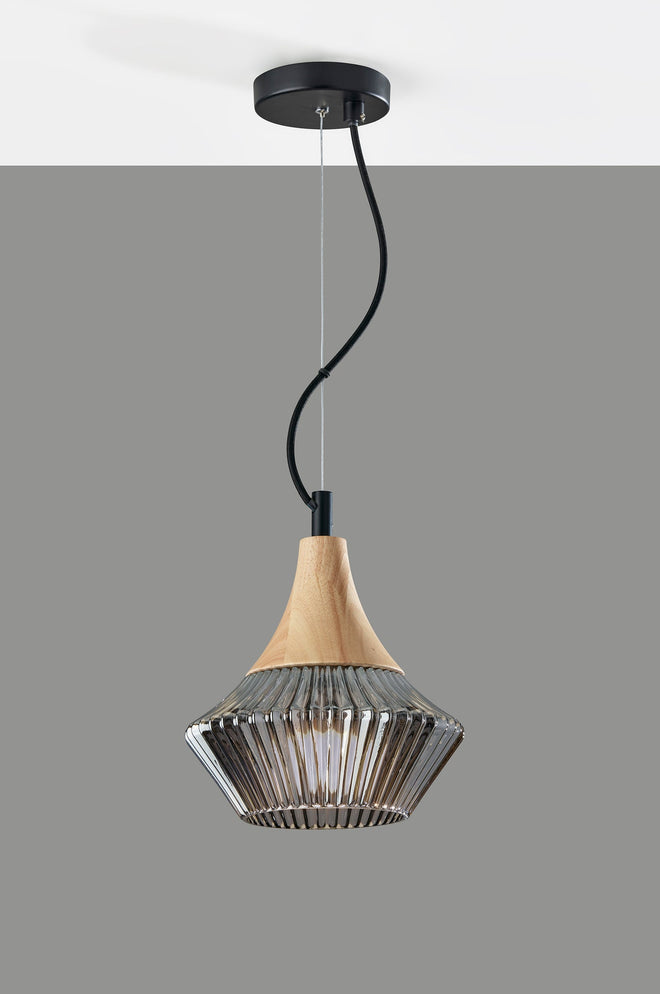 Elsie Pendant Ceiling Lamps Black & Natural Wood Mid-Century Modern Style image 2