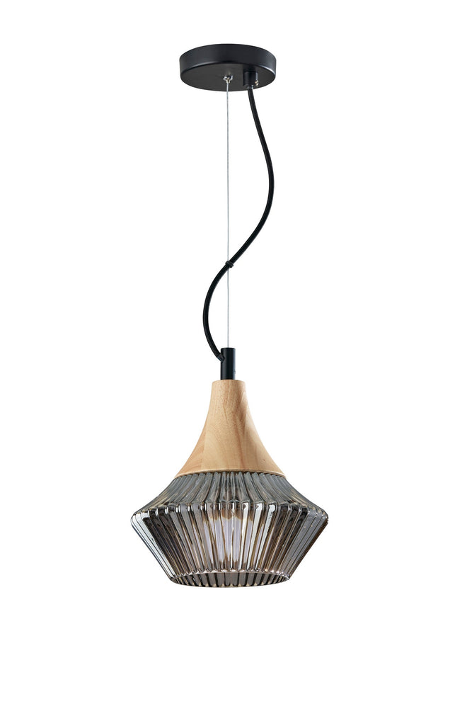 Elsie Pendant Ceiling Lamps Black & Natural Wood Mid-Century Modern Style image 1
