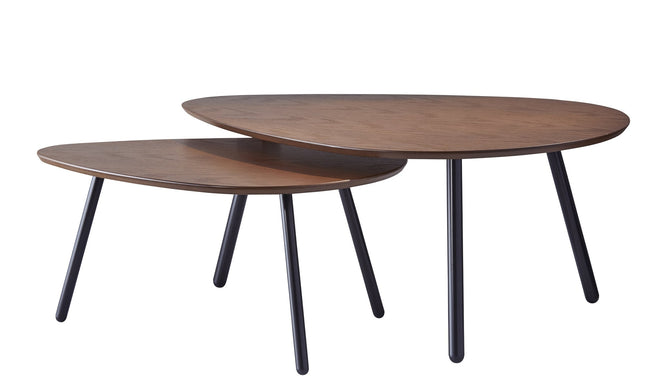 Hendrix Nesting Coffee Table Tables Oak veneer in walnut color on MDF & matte black metal Natural Style image 2
