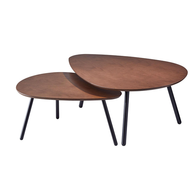 Hendrix Nesting Coffee Table Tables Oak veneer in walnut color on MDF & matte black metal Natural Style image 1